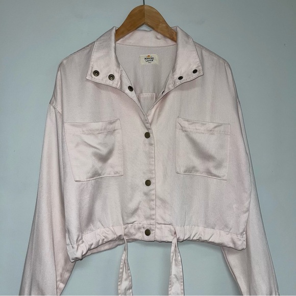 Marine Layer Jacket Women's Size Small Rosewater Pink Oslo Crop Tie Waist Boxy - Picture 5 of 13
